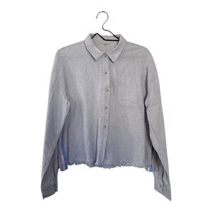 Hem & Thread Gray Button Up Shirt Frayed Hem Cropped Top Women’s Size Small